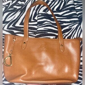 Ralph Lauren Sloan Street Classic Tote Tan Brown Bag with Gold Accents